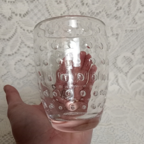 Rare Controlled Bubble Blown Art Glass Small Cup Tumbler Vase Clear - Picture 3 of 7